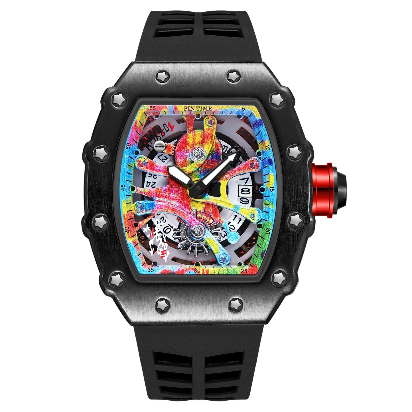 Luxury Tonneau Men’s Watch – Fashion Quartz Wristwatch with Graffiti Dial, Auto Date & Waterproof Sport Design