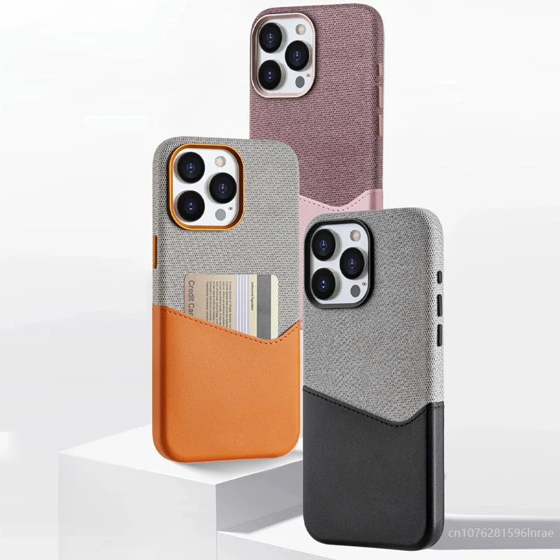 Card Holder MagSafe Leather Phone Case For iPhone 16 15Pro Max 13 14 Pro 12 Pocket Wireless Charging Alloy Lens Hit Color Cover