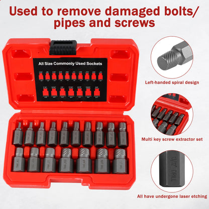 17Pcs Damaged Screw Extractor Drill Bit Set Hex Head Easy Out Bolt Extractor Spiral Broken Screw Remover Tool for Nuts Bolts