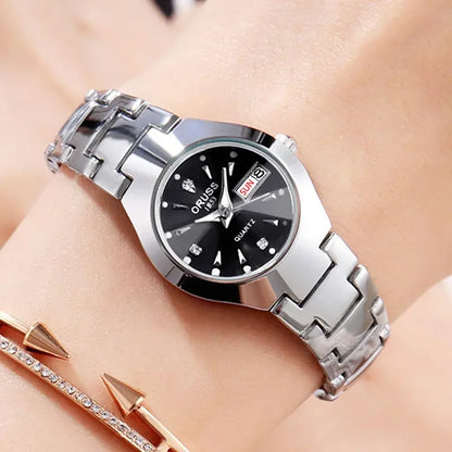 ORUSS Business Casual Womens Quartz Watches Luxury Fashion Wristwatch Stainless Steel Date Week 30M Waterproof Womens Wristwatch