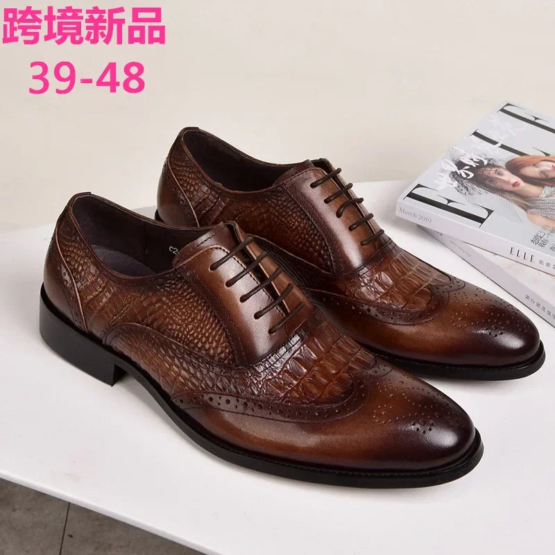 Men's Casual Brock Oxford Shoes – Retro Crocodile Leather Formal Footwear for Spring & Autumn 2022