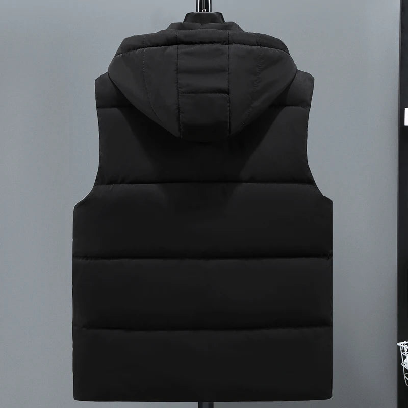 Autumn Winter Vest for Men 2024, Thick Warm Hooded Sleeveless Jacket