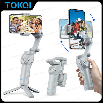 TOKQI M01 3-Axis Anti-Shake Handheld Gimbal Stabilizer: Foldable Selfie Tripod with Fill Light for iPhone & Smartphones