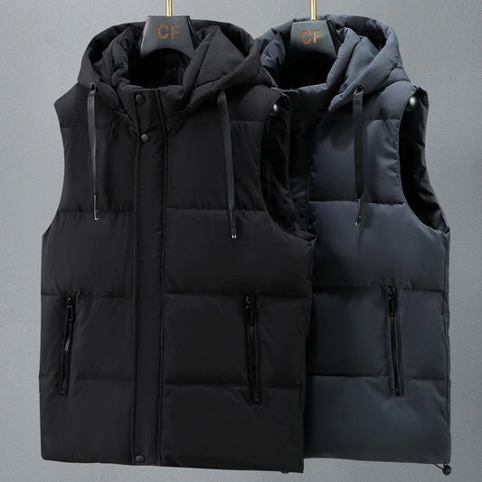 Autumn Winter Vest for Men 2024, Thick Warm Hooded Sleeveless Jacket