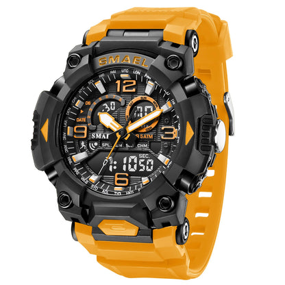 SMAEL Fashion Sports Casual Electronic Man Watch Dual Digital Display Silicone Strap Luminous Waterproof Alarm Watches for Men