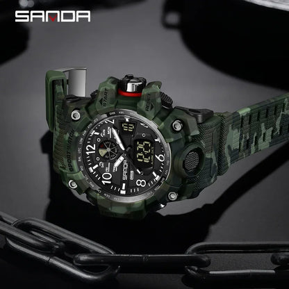 SANDA 3358Outdoor Electron Male Wristwatch Display Quartz Men Clock Sports Military Mens Watch  Camouflage LED Digital Watch