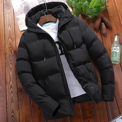 Winter Men's Cotton Coat, Loose-Fit Cropped Hooded Puffer Jacket, Trendy Casual Parka for Outdoor Wear