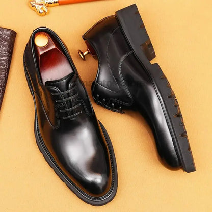 HDKQ Luxury Mens Business Genuine Leather Shoes Fashion Wedding Oxfords Lace-up Pointed Toe Black Coffee Brogues Dress Shoes