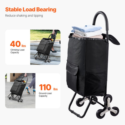 SucceBuy 36L 110Lbs Grocery Cart Folding Shopping Cart Hand-pulled Trolley Household Portable Storage Stair Climbing Handcart