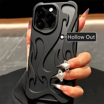 Fashion Matte 3D Hollowed Flame Phone Case For iPhone 16 15 14 13 12 11 Pro Max 16