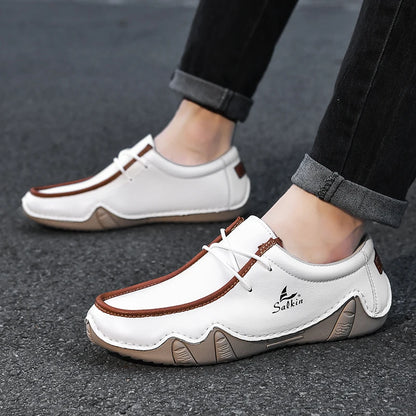 New 2024 Autumn Handmade Leather Casual Men Shoes Design Fashion Sneakers Man Loafers Breathable Low Top Flat Shoes Driving