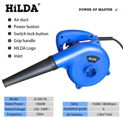 HILDA Air Blower Dust Blower 1000W Computer Cleaner Electric Air Blower 청소기 Dust Blowing Dust Computer Dust Collector Blower