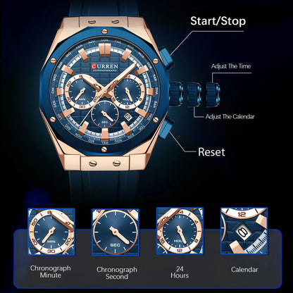 Men’s Casual Sports Quartz Watch – Business Chronograph Wristwatch with Date & Silicone Band