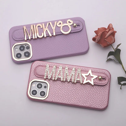 Personalized leather Phone Case customized name letters wristband for iPhone15 14 13 12 11ProMax 14 15Plus Cover