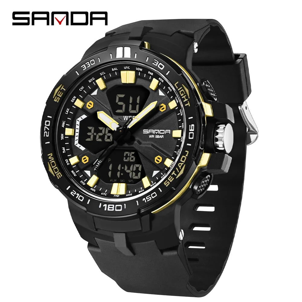 SANDA New 3333 Fashion Men's Electronic Watch Outdoor Sports Multi functional Waterproof LED Student Digital Electronic Watch