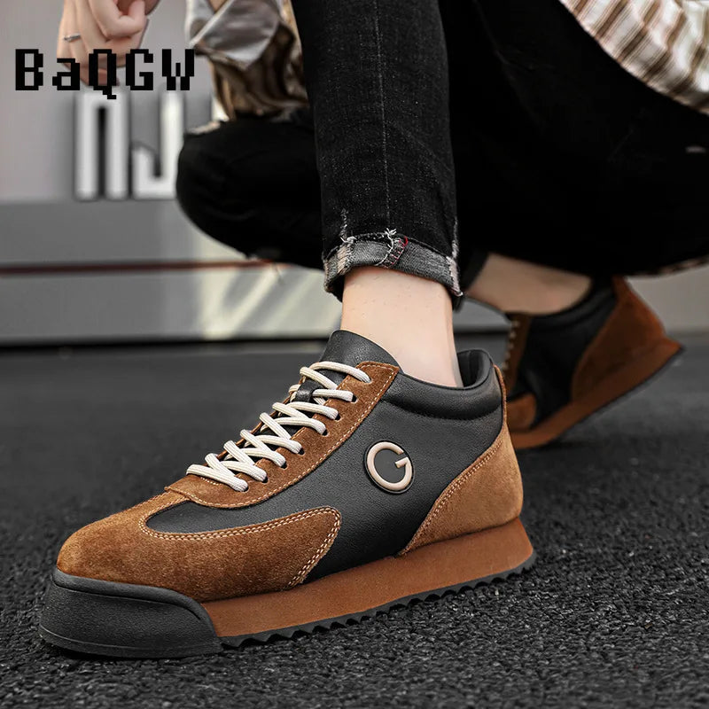 Spring Autumn Shoes Men Increased Fashion Leather Casual Shoes Board Shoes High Quality Outdoor Chunky Sneakers British Style