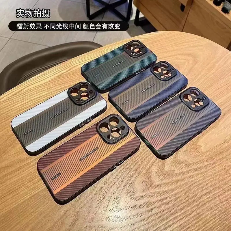 Carbon Fiber Texture Phone Case For Iphone 12 13 14 15 Pro Max Plus Luxury Gradient Color Phone Cover For IPHON 14 Pro 15 Promax