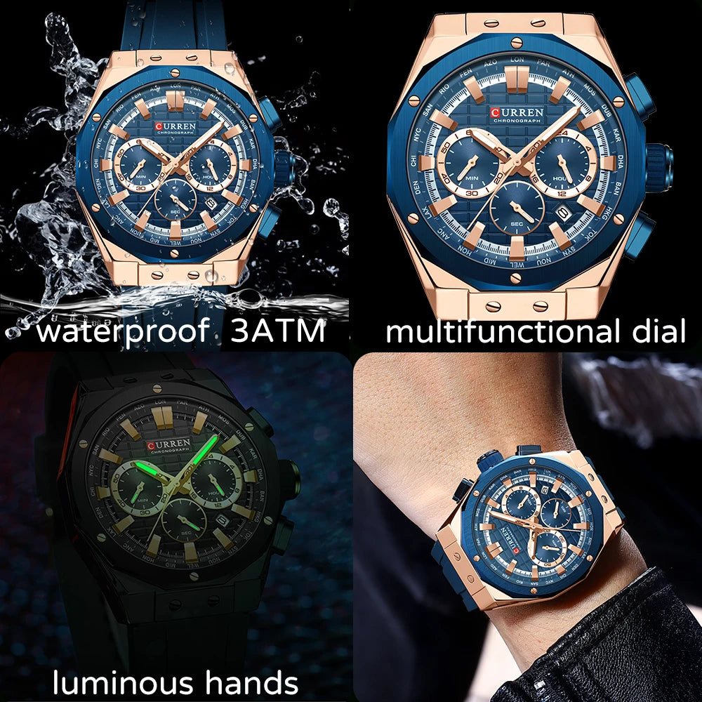 Men’s Casual Sports Quartz Watch – Business Chronograph Wristwatch with Date & Silicone Band