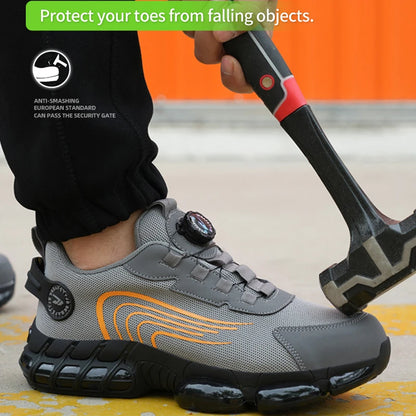 NEW Rotary Button Steel Toe Safety Sneakers for Men – Indestructible Puncture-Proof Work Shoes