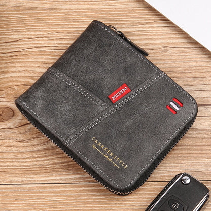 2024 new men's wallet short horizontal style fashion stitching three fold zipper pocket pocket multi-functional retro casua