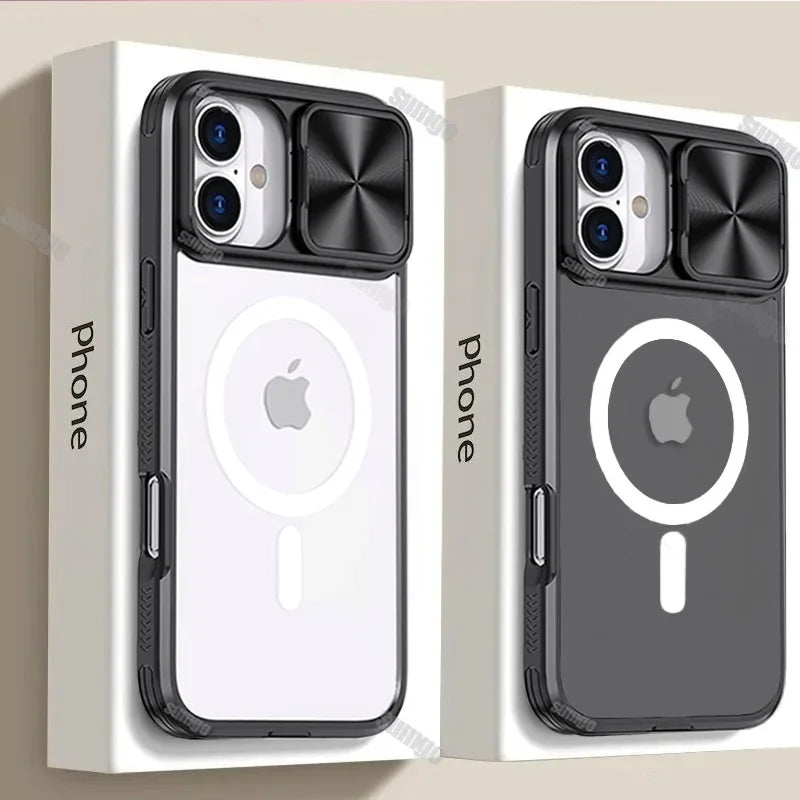 New Slide Camera Lens Protector Armor Case For iPhone 16 15 13 14 Plus 11 12 Pro Max  For Magsafe Shockproof Bumpers Clear Cover