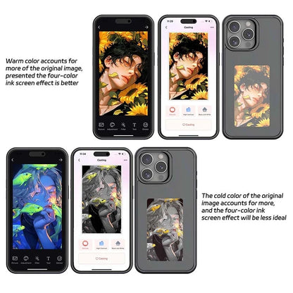 New-Tech NFC Function Phone Case for iPhone 15/14/13 Pro Max - DIY E Ink Screen Cover with Cartoon Girl Design, Battery-Free