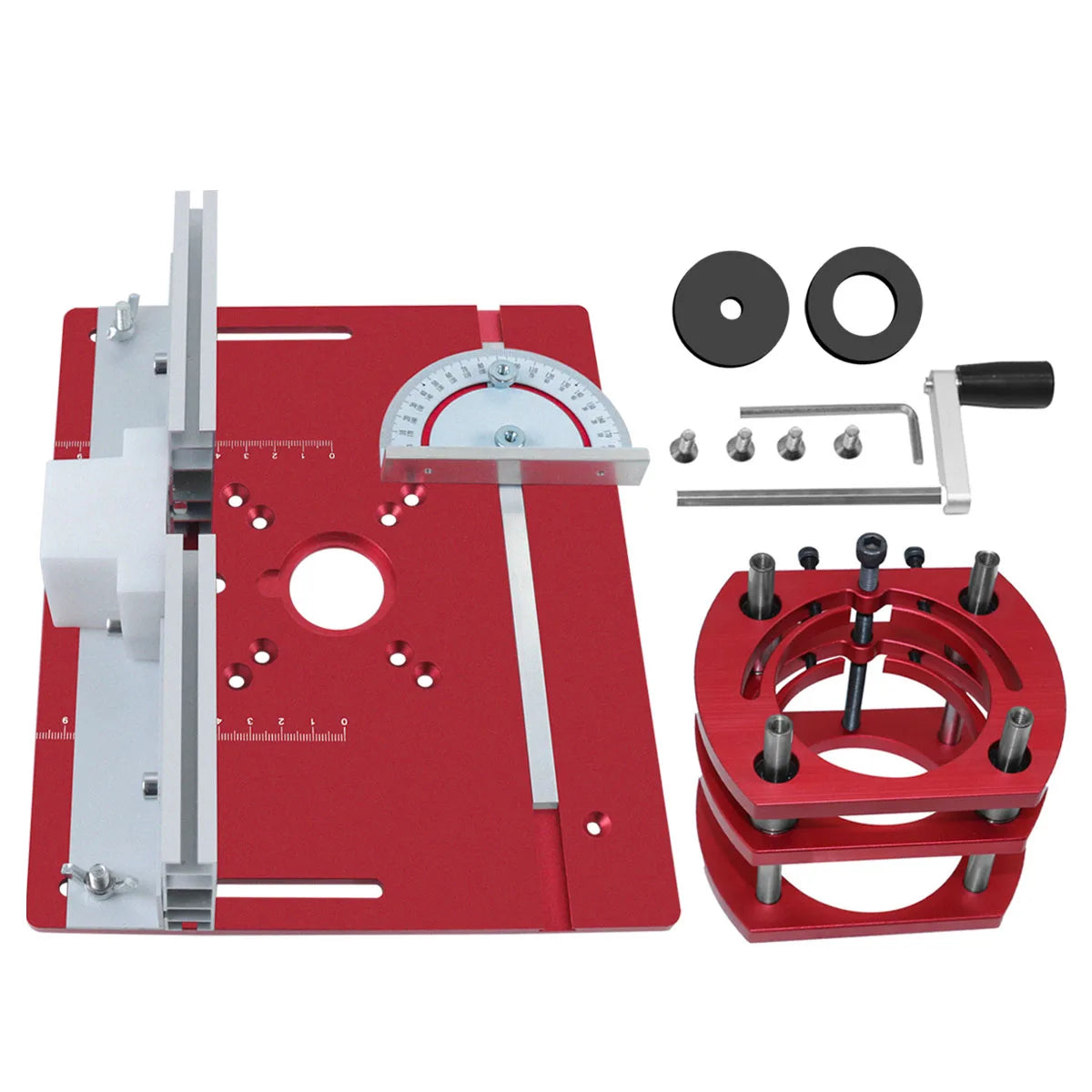 Router Lift Kit – Aluminum Insert Plate with Miter Gauge & Bracket for 65mm Motors