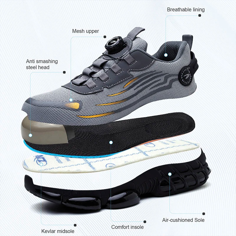 Rotating Button Safety Shoes for Men – Anti-Smash, Anti-Puncture Work & Sports Boots