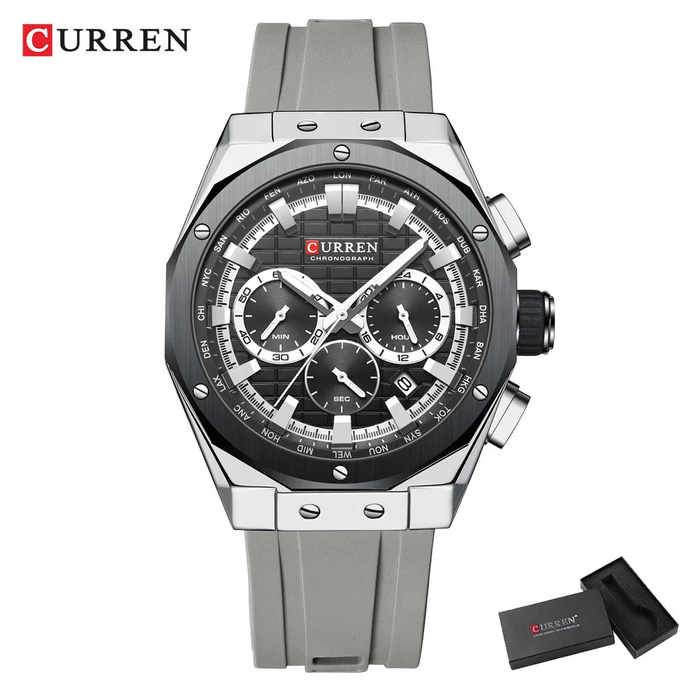 Men’s Casual Sports Quartz Watch – Business Chronograph Wristwatch with Date & Silicone Band