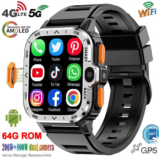 PGD SmartWatch - Rugged 4G LTE GPS Android Watch with Dual Camera, NFC, Heart Rate Monitor & 16/64GB ROM, Google Play Compatible for Men