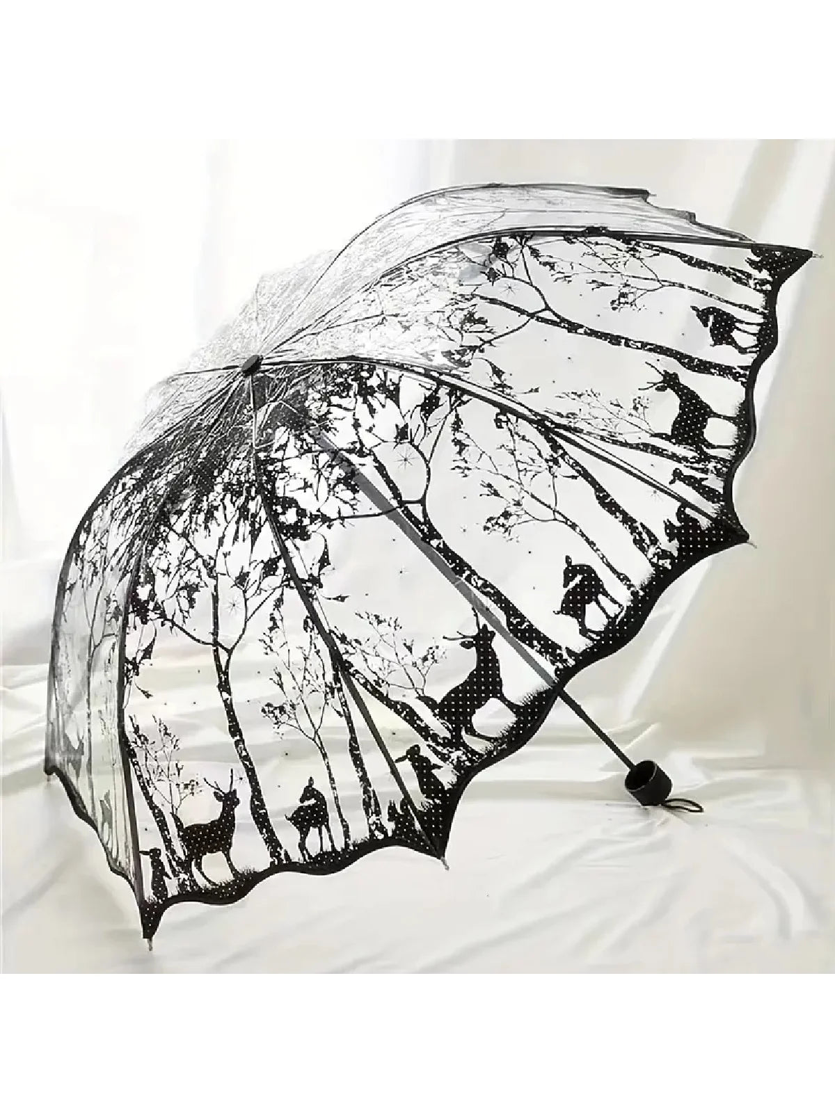 1 trendy edge retro transparent umbrella - three-fold transparent folding umbrella -PVC material, suitable for travel photograph