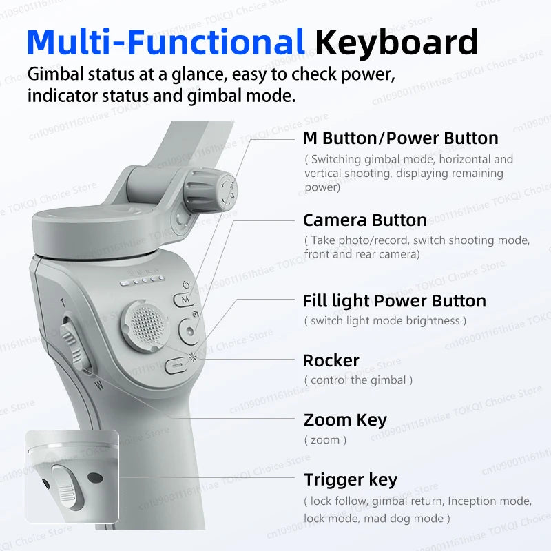 TOKQI M01 3-Axis Anti-Shake Handheld Gimbal Stabilizer: Foldable Selfie Tripod with Fill Light for iPhone & Smartphones