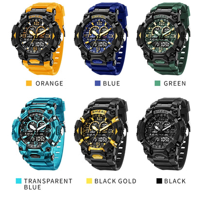 SMAEL Fashion Sports Casual Electronic Man Watch Dual Digital Display Silicone Strap Luminous Waterproof Alarm Watches for Men