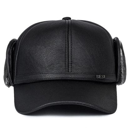 Winter New Men's Hat Imitation Leather Baseball Cap, Fashion Ear Protection Cap, Cap, Winter Outdoor Warm Hat, Elderly Hat