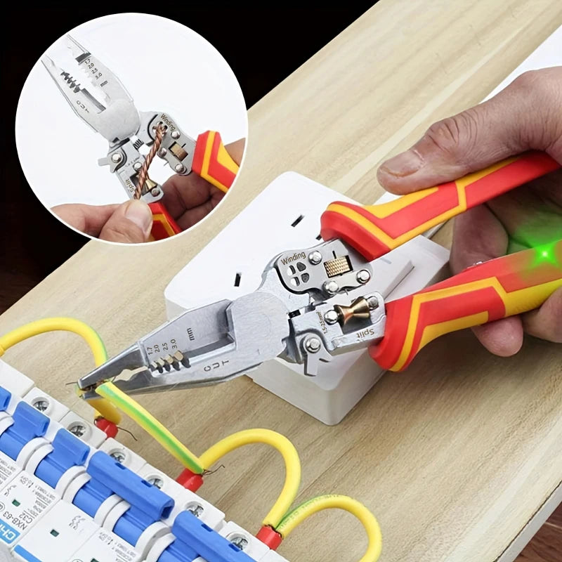 9-In-1 Stripping Pliers with Voltage Tester Versatile Wire Stripping Pliers With Electricity Measurement Cutting Crimping Pliers