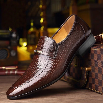 Luxury Crocodile Pattern Leather Shoes for Men – Stylish Business & Wedding Footwear