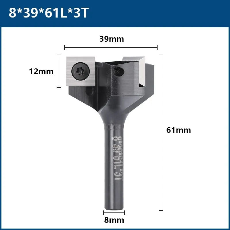 3-Flute Carbide CNC Surfacing Router Bit – 8mm/12mm Shank Wood Planer Face Mill Cutter