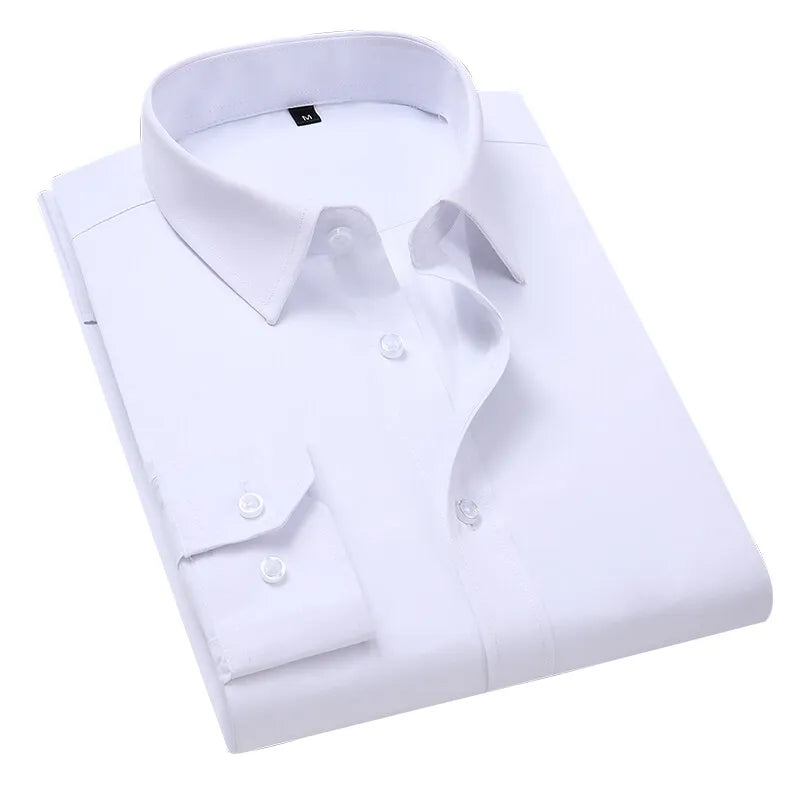 Men's Long-Sleeved Lapel Shirts - Business Casual in Black, White, Blue, & Pink - Stylish Formal Wear for Spring & Autumn