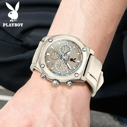 PLAYBOY Top Brand Trend Quartz Watch for Men Original Silicone Strap Men's Watches Waterproof Calendar Multifunction Male Watch