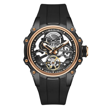 MEGIR Men's Skeleton Automatic Mechanical Watch – Luminous Waterproof Sport Wristwatch with Stainless Steel Case & Silicone Strap