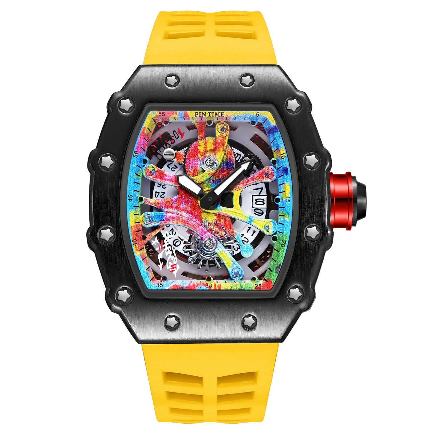 Luxury Tonneau Men’s Watch – Fashion Quartz Wristwatch with Graffiti Dial, Auto Date & Waterproof Sport Design