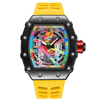 Luxury Tonneau Men’s Watch – Fashion Quartz Wristwatch with Graffiti Dial, Auto Date & Waterproof Sport Design
